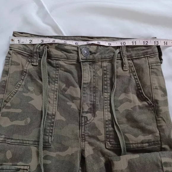 AEO American Eagle Jeggings Jeans Cargo Super Highrise Hi-Rise Crop Camo Size 4 - Picture 10 of 12